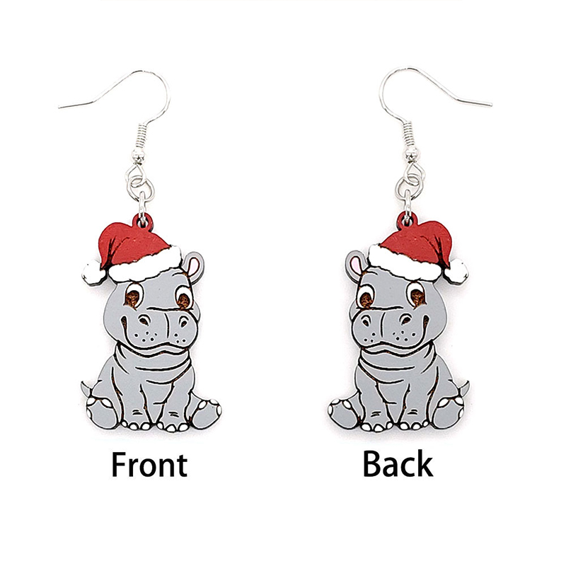 All I Want For Christmas Is Hippopotamus Teacher Wooden Earrings