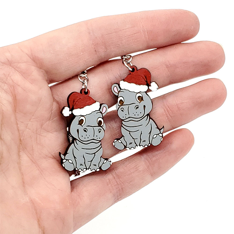 All I Want For Christmas Is Hippopotamus Teacher Wooden Earrings