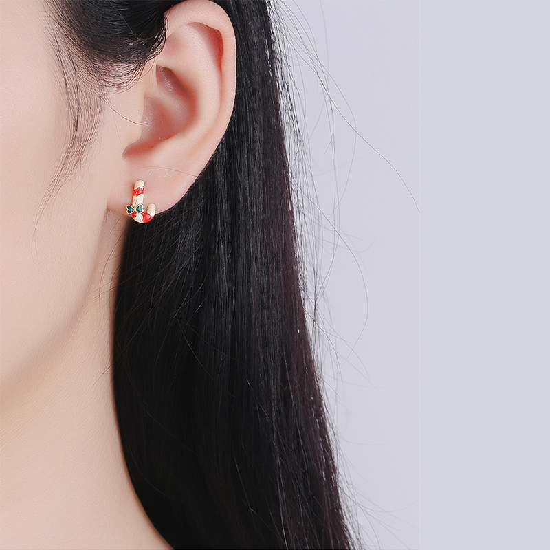 Christmas Cane Candy Teachers Silver Metal Earrings