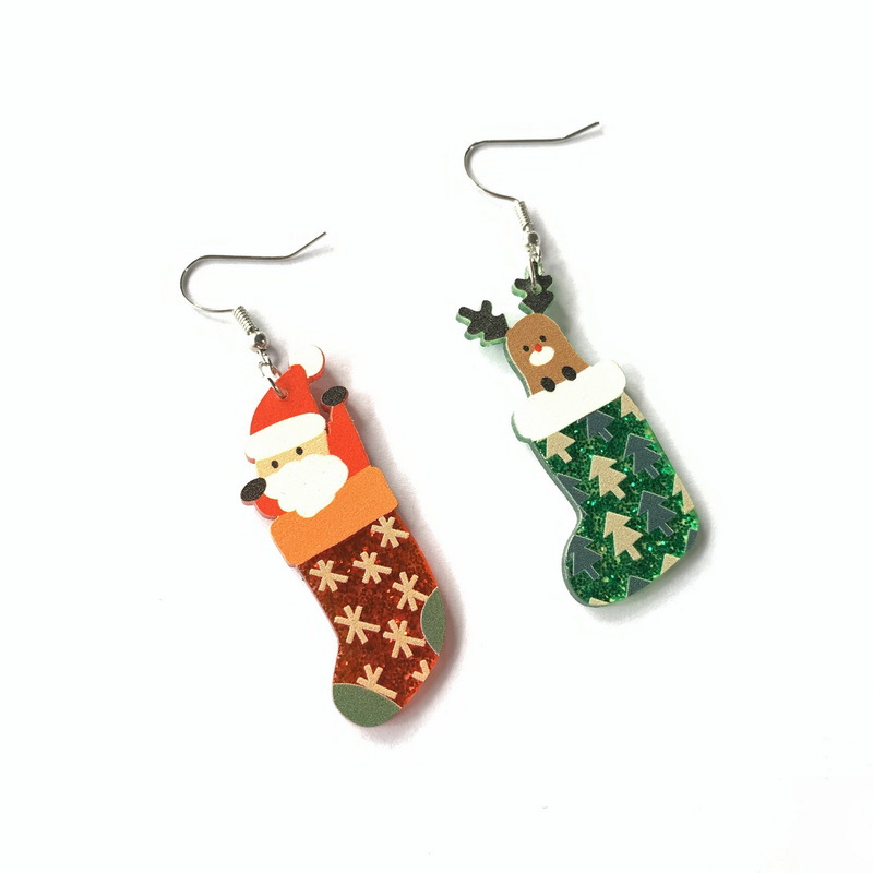 Christmas Socks And Santa Teacher Acrylic Earrings
