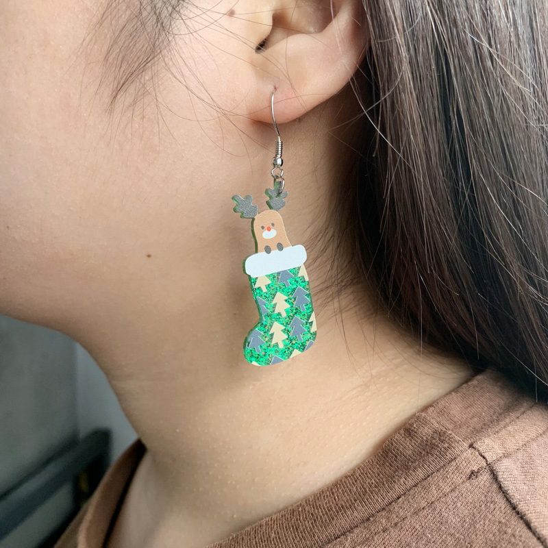 Christmas Socks And Santa Teacher Acrylic Earrings