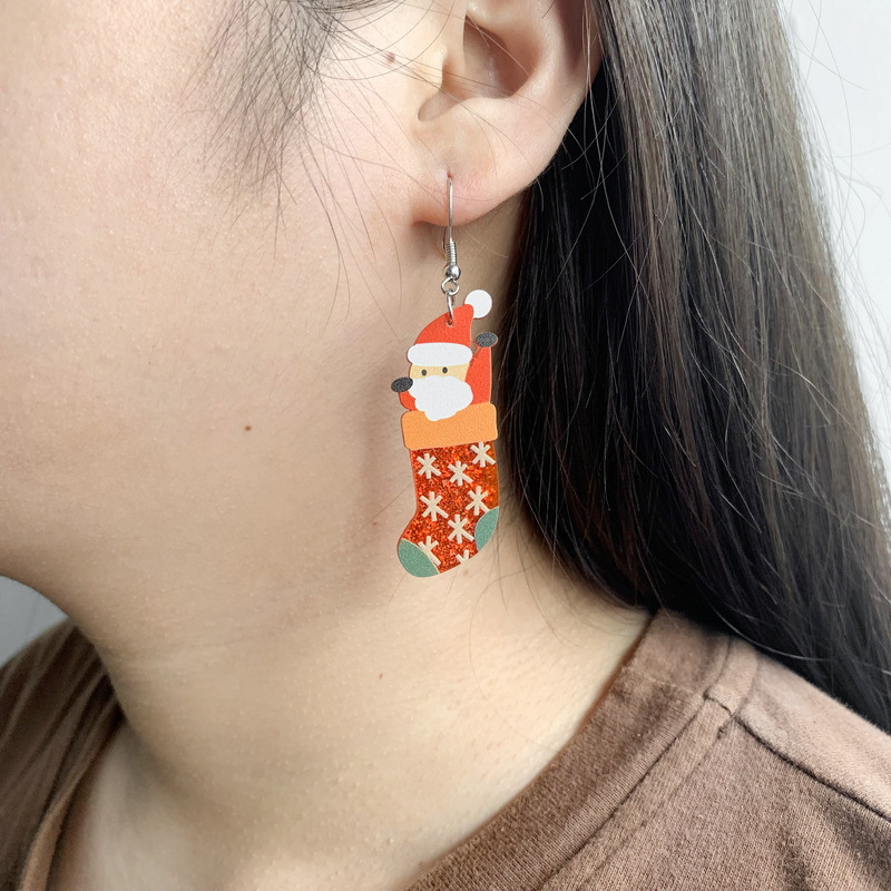 Christmas Socks And Santa Teacher Acrylic Earrings