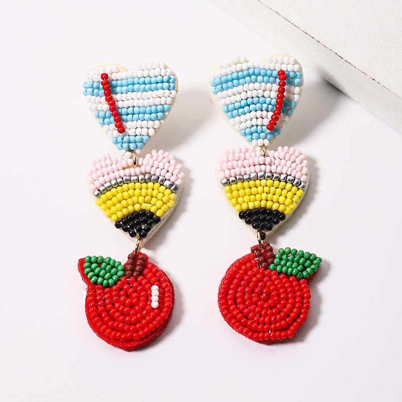 Heart Apple Teacher Beaded Earrings