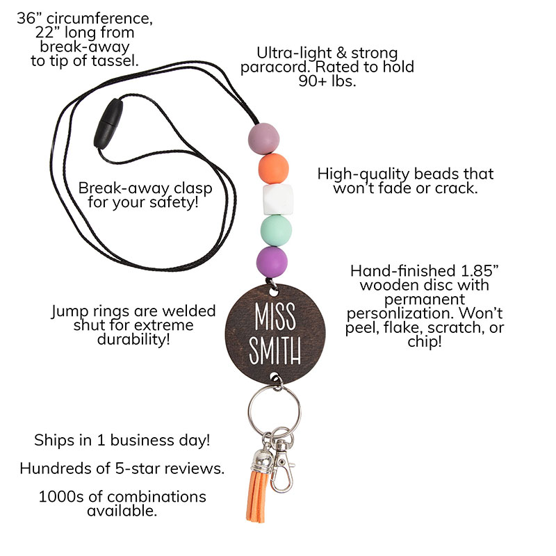 Personalized Colorful Rainbow Teacher Lanyard