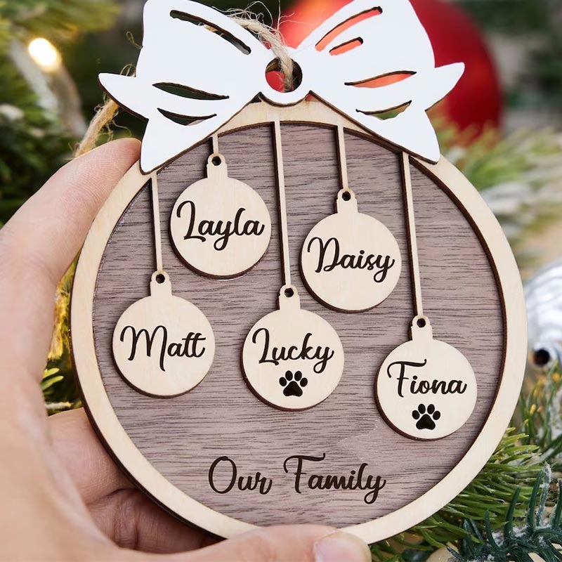 Personalized Lovely Bow Teacher Wooden Christmas Ornament