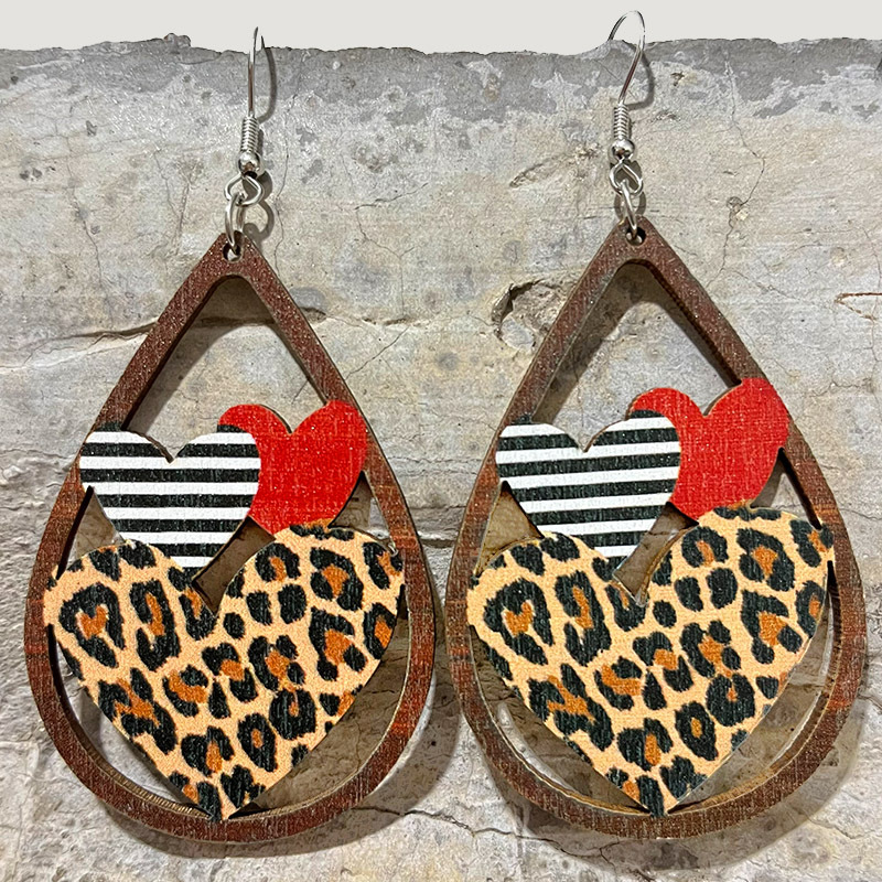 Openwork Heart-Shaped Teacher Wooden Earrings