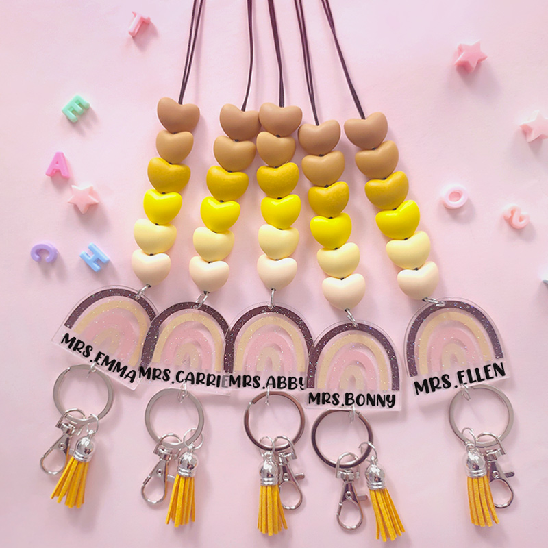 Personalized Lovely Heart Rainbow Teacher Lanyard