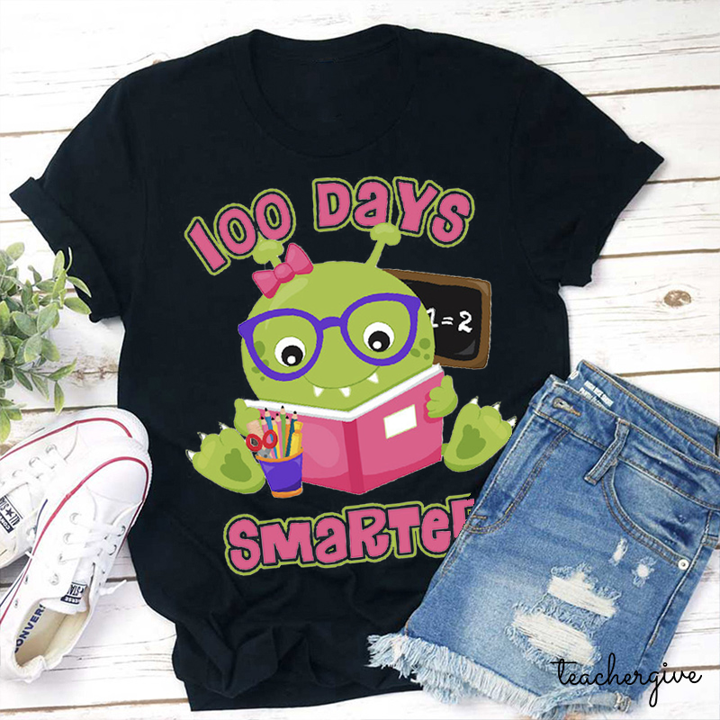 Reading With Glasses 100 Days Smarter Teacher T-Shirt