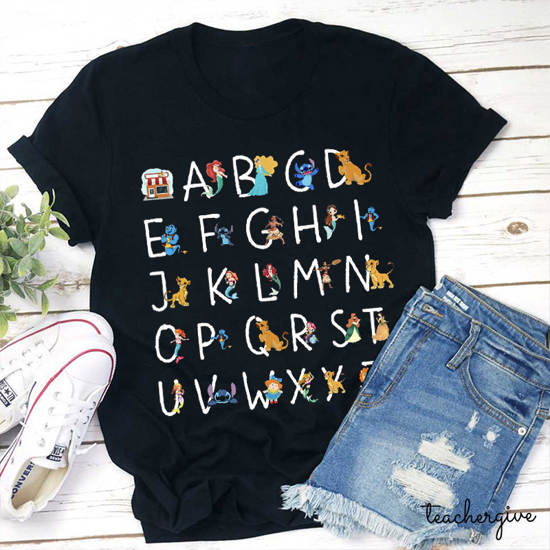 Alphabet Cartoon Characters Teacher T-Shirt