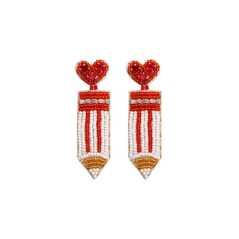 Heart Rhinestone Pencil Teacher Beaded Earrings
