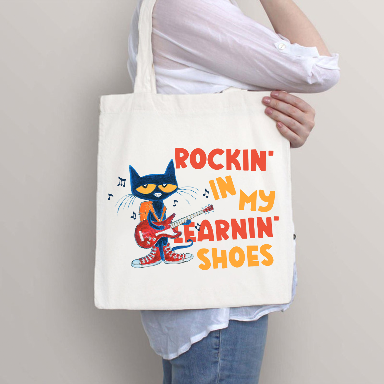 Rocking In My Blue Shoes Blue Cat Teacher Tote Bag