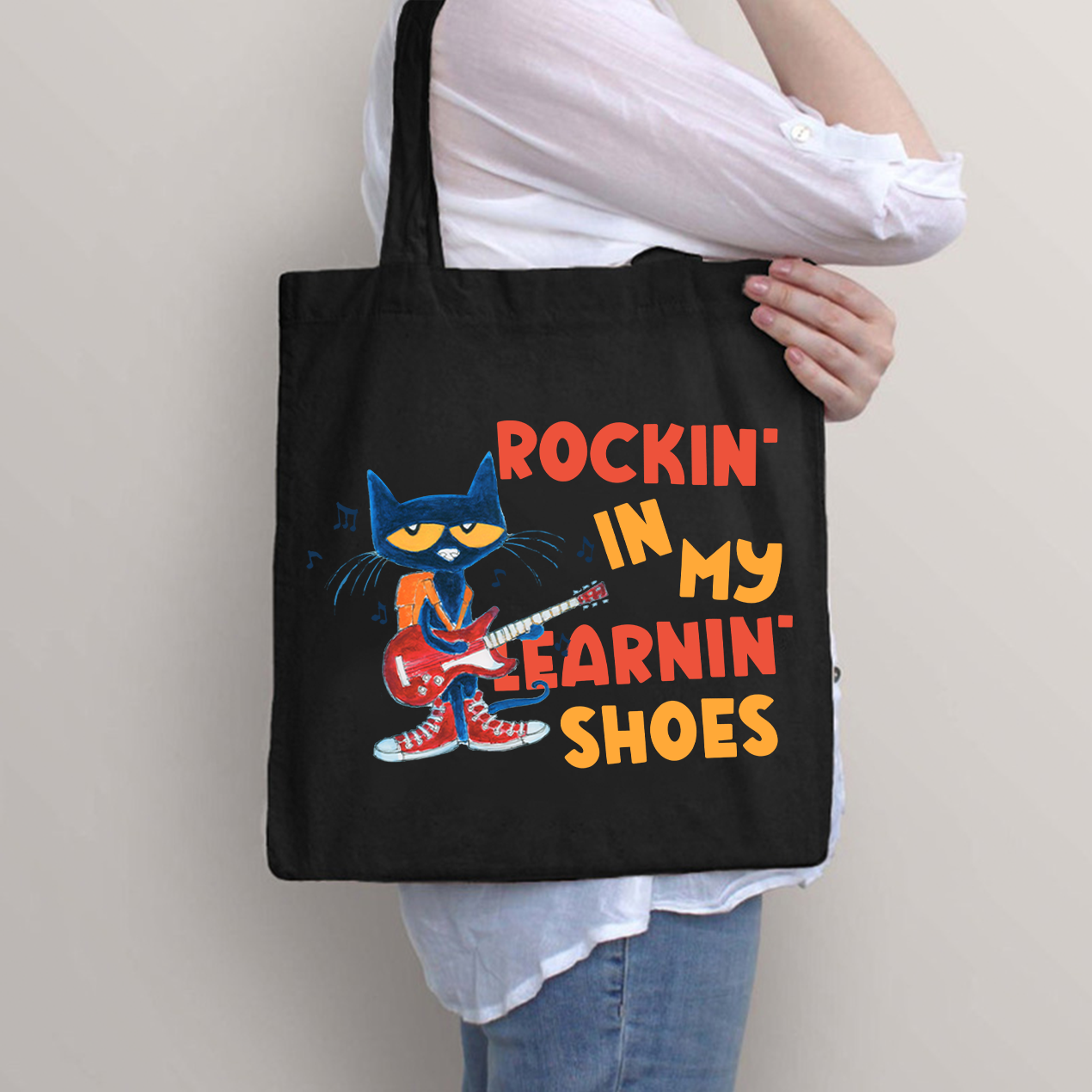 Rocking In My Blue Shoes Blue Cat Teacher Tote Bag
