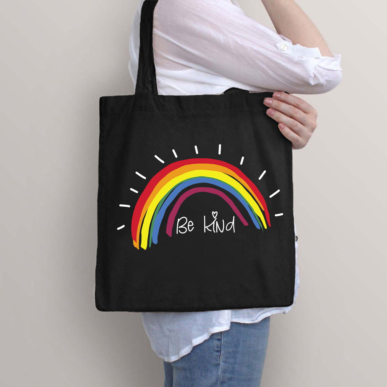 Be Kind Rainbow Stripe Teacher Tote Bag