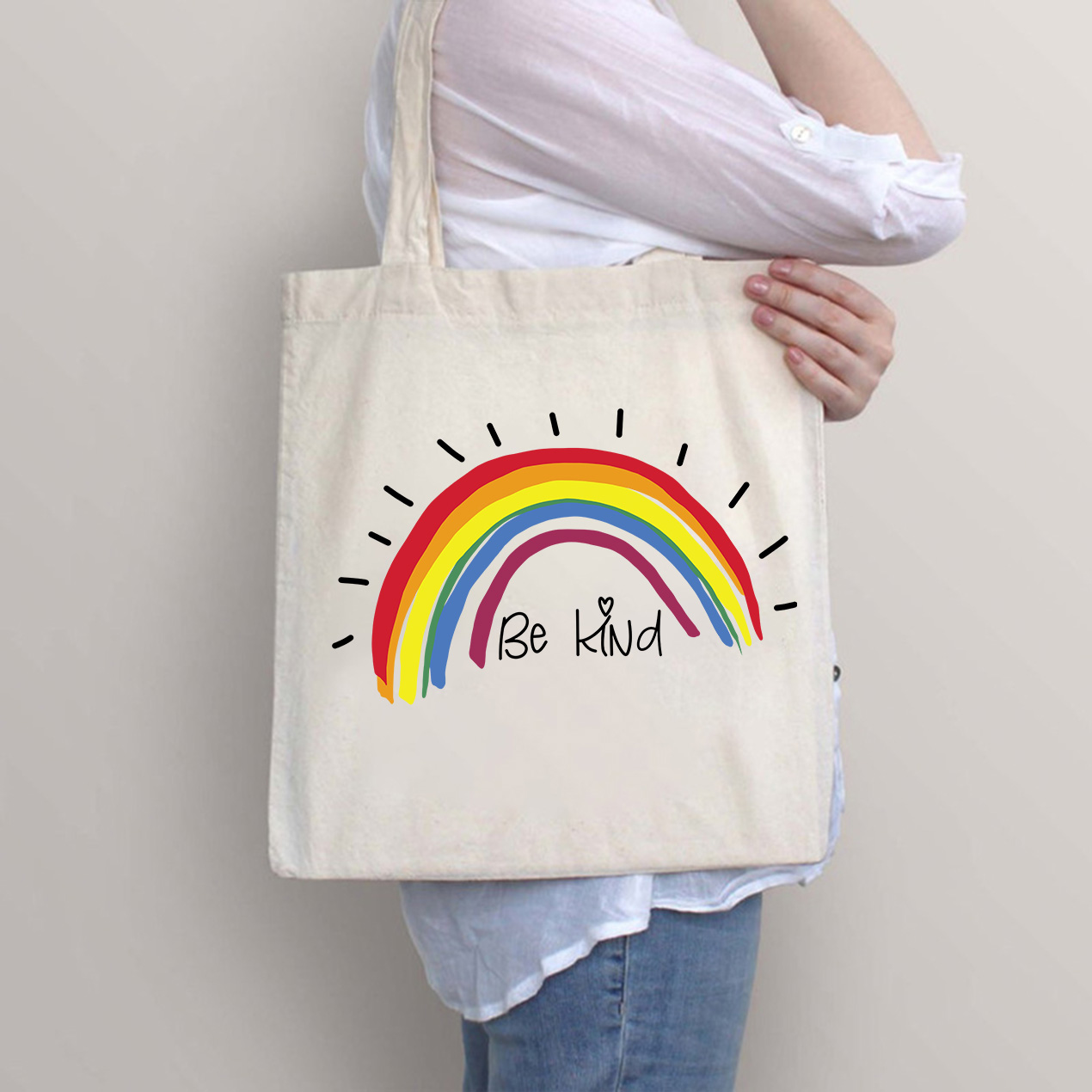 Be Kind Rainbow Stripe Teacher Tote Bag