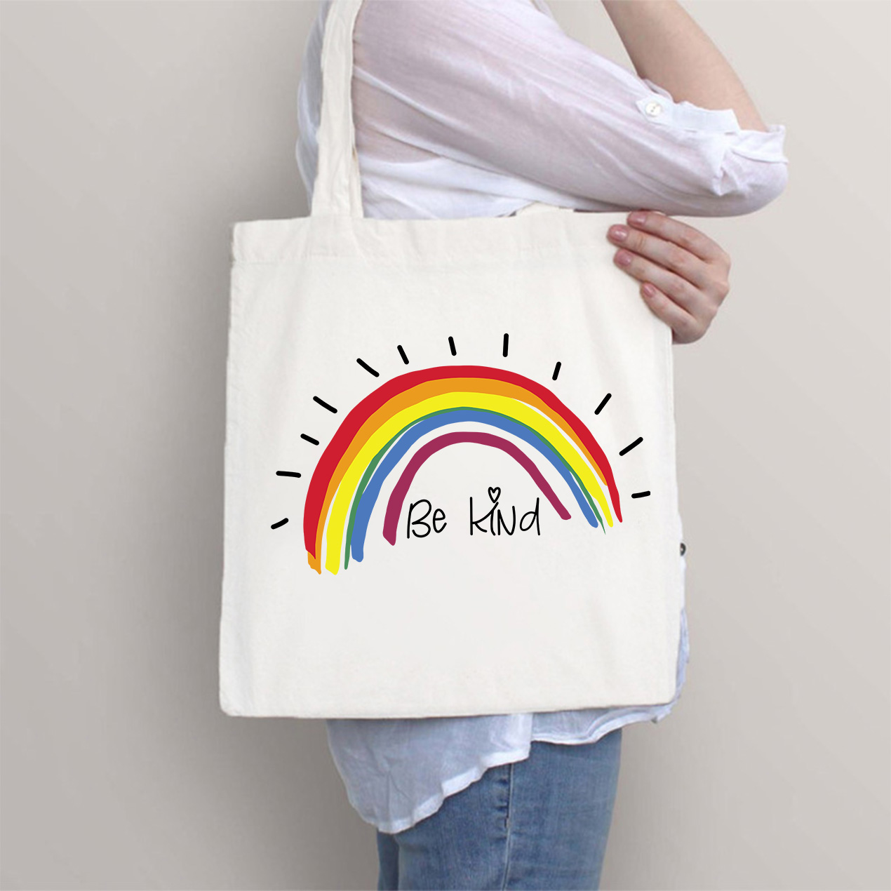 Be Kind Rainbow Stripe Teacher Tote Bag