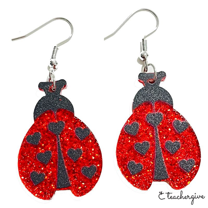 Ladybug Glitter Teacher Acrylic Earrings
