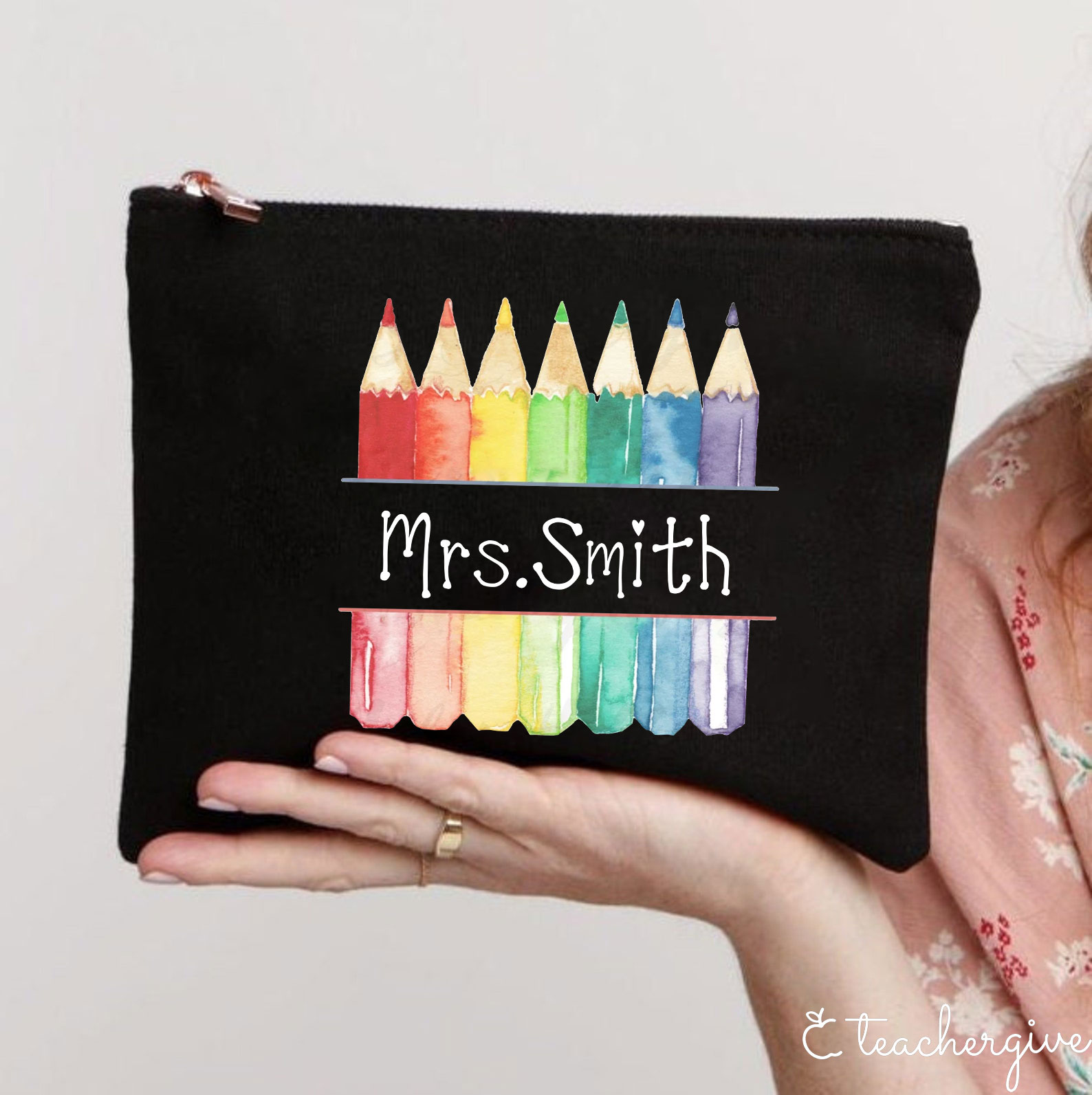 Personalized Teacher Letter Colorful Pencils Teacher Makeup Bag
