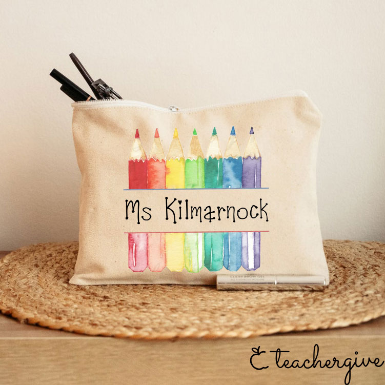 Personalized Teacher Letter Colorful Pencils Teacher Makeup Bag