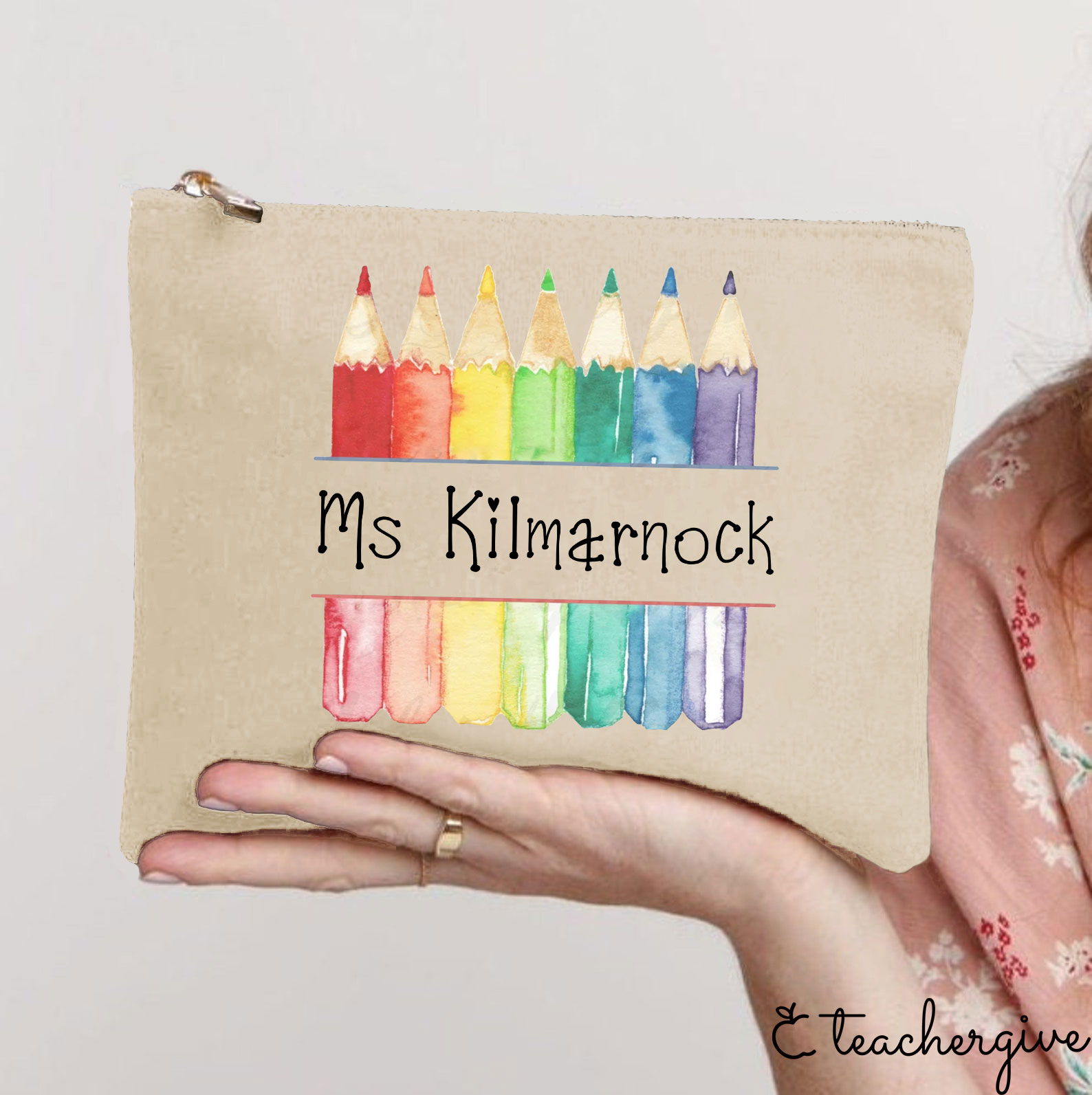 Personalized Teacher Letter Colorful Pencils Teacher Makeup Bag