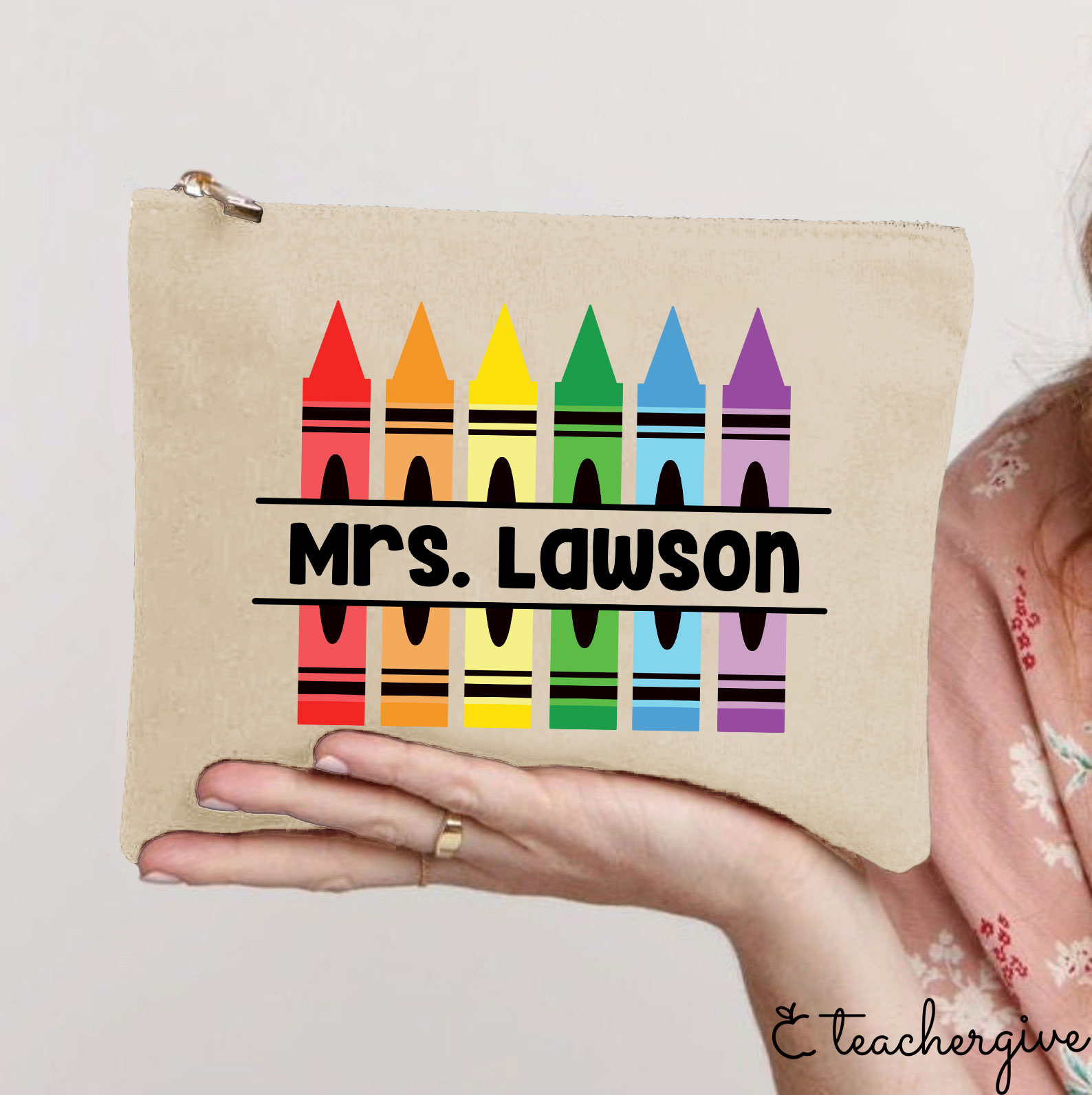 Personalized Pencil Crayon Teacher Name Teacher Makeup Bag