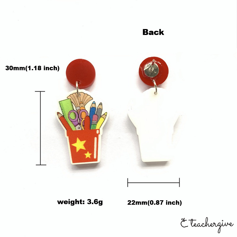 Yellow Star Red Pencil Box Teacher Acrylic Earrings