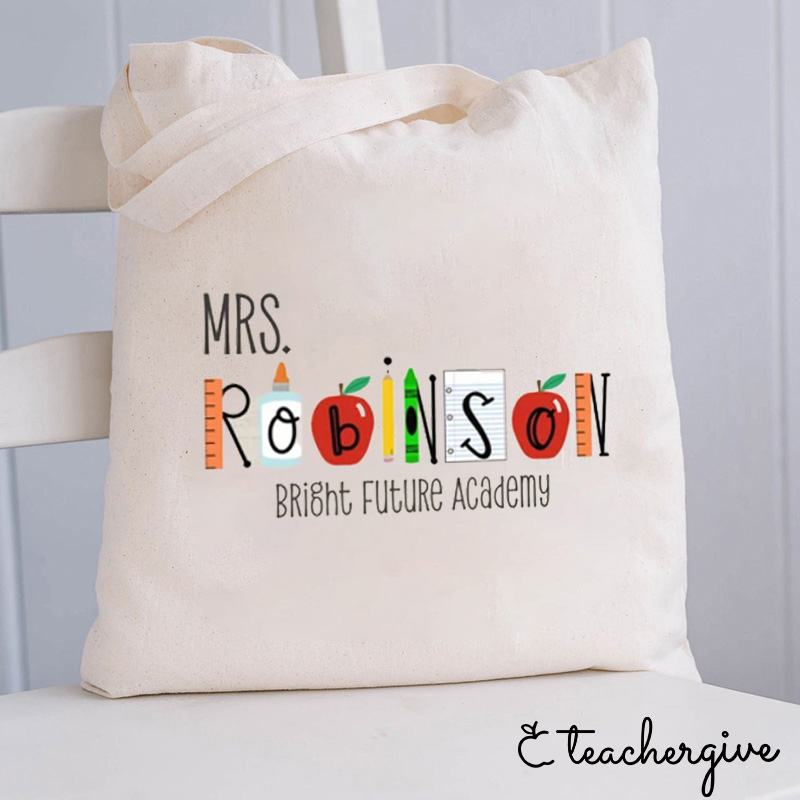 Personalized Apple Ruler Teacher Tote Bag