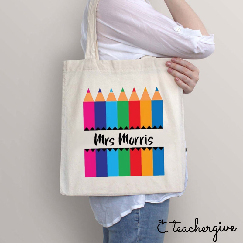 Personalzied Colorful Pencils Teacher Tote Bag