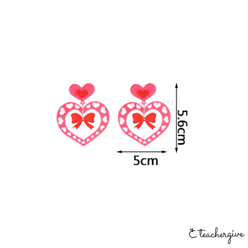 Hollow Pink Heart Bow Teacher Acrylic Earrings