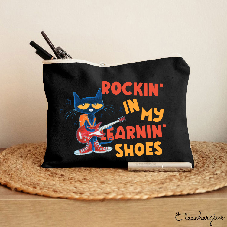 Rocking In My Blue Shoes Blue Cat Teacher Makeup Bag