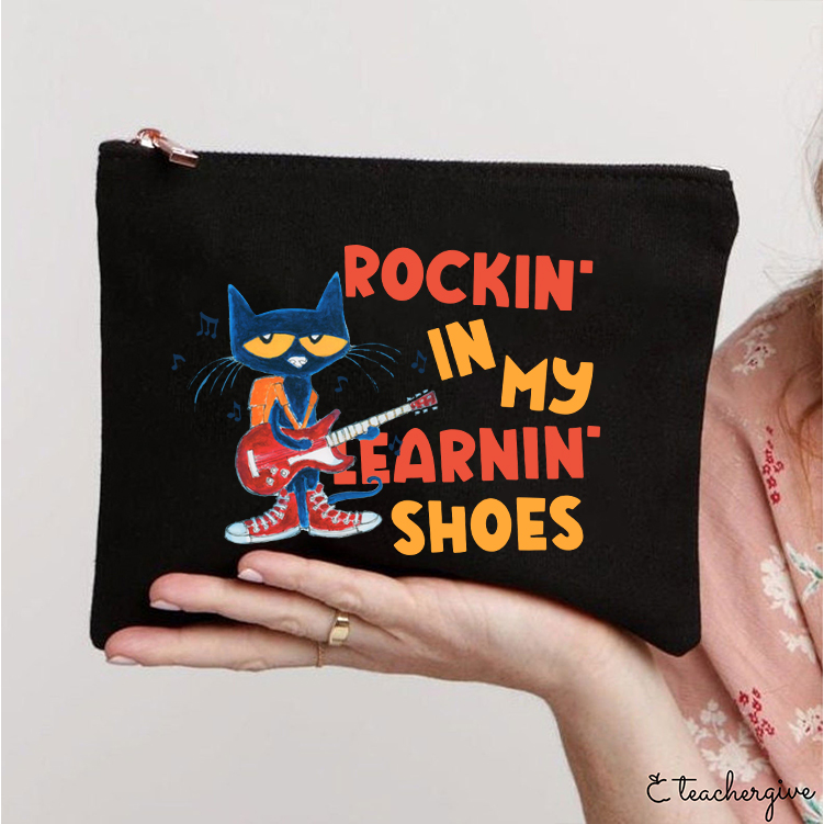 Rocking In My Blue Shoes Blue Cat Teacher Makeup Bag