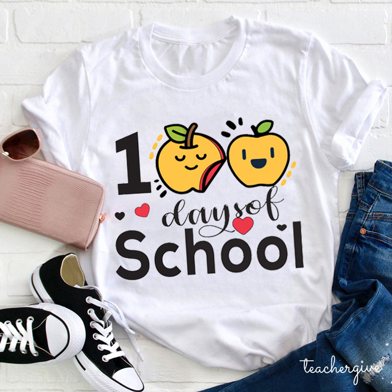 100 Days Of School The Lovely Apple Teacher T-Shirt
