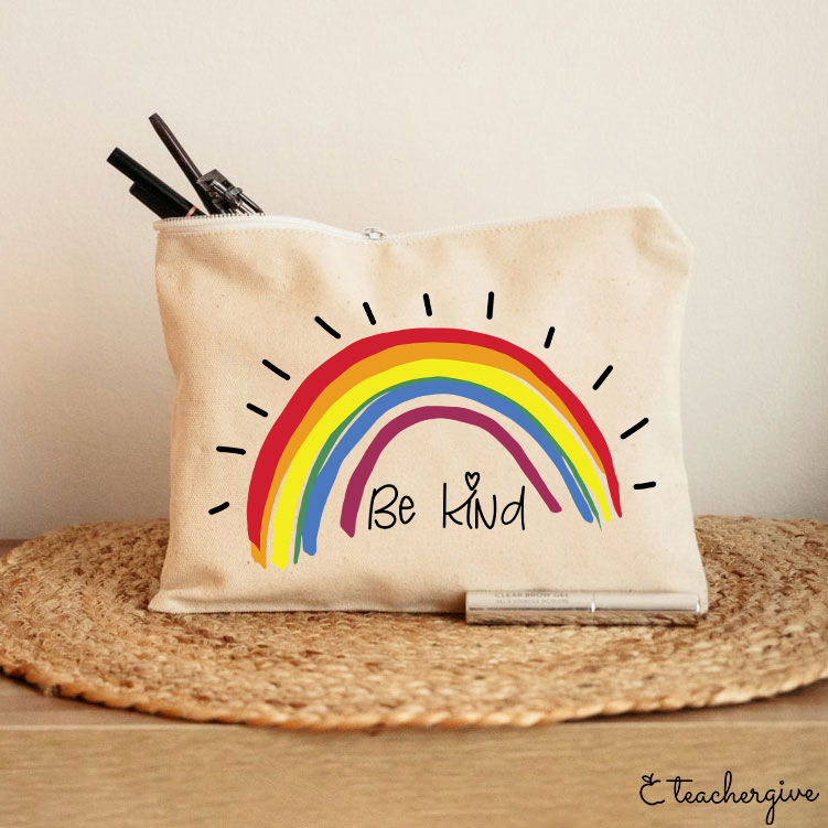 Be Kind Rainbow Stripe Teacher Makeup Bag