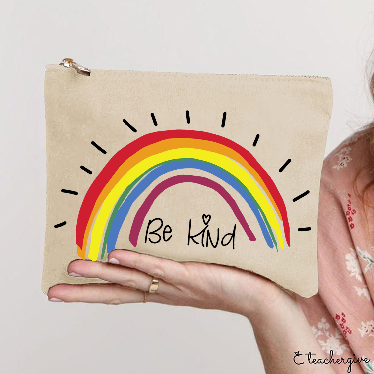 Be Kind Rainbow Stripe Teacher Makeup Bag