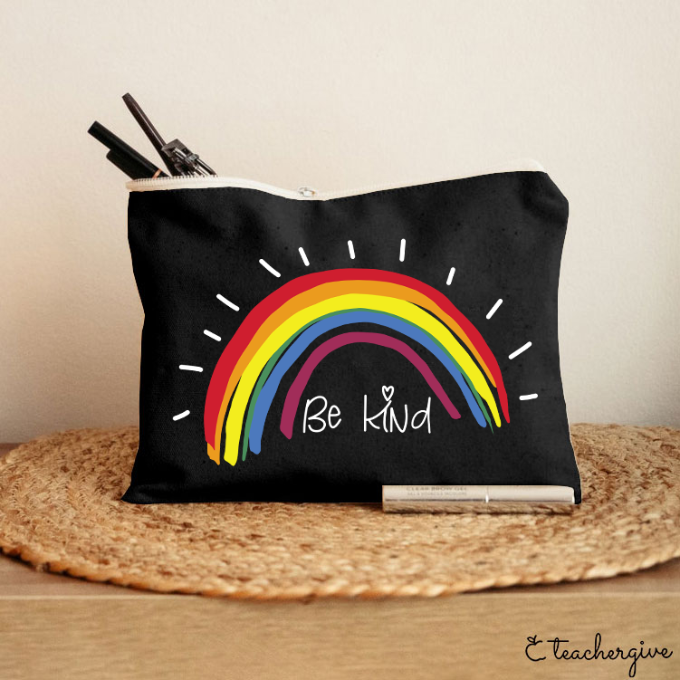 Be Kind Rainbow Stripe Teacher Makeup Bag