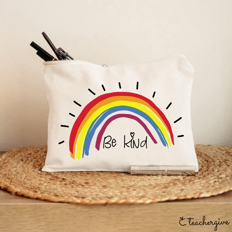 Be Kind Rainbow Stripe Teacher Makeup Bag