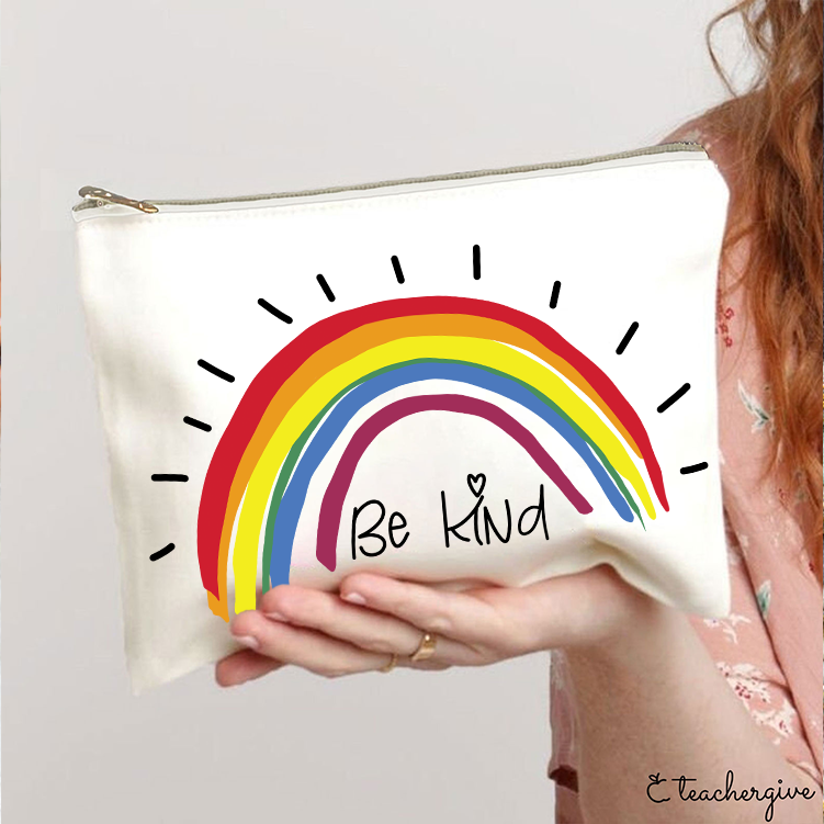 Be Kind Rainbow Stripe Teacher Makeup Bag