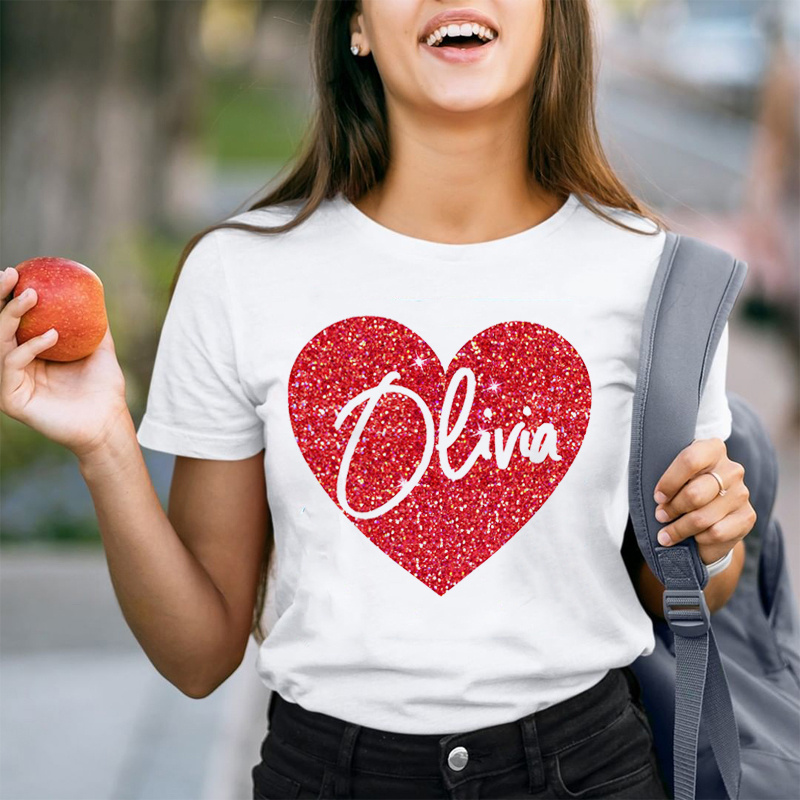 Personalized Shining Red Heart Teacher T-Shirt