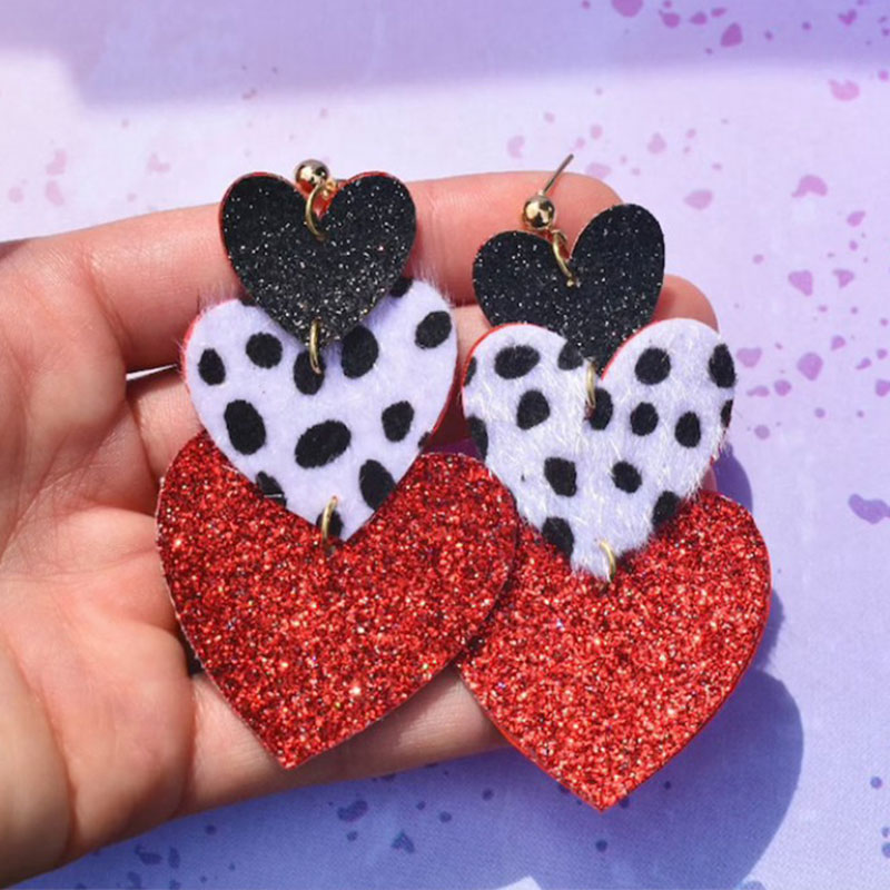 Leopard Print Heart Teacher Leather Earrings