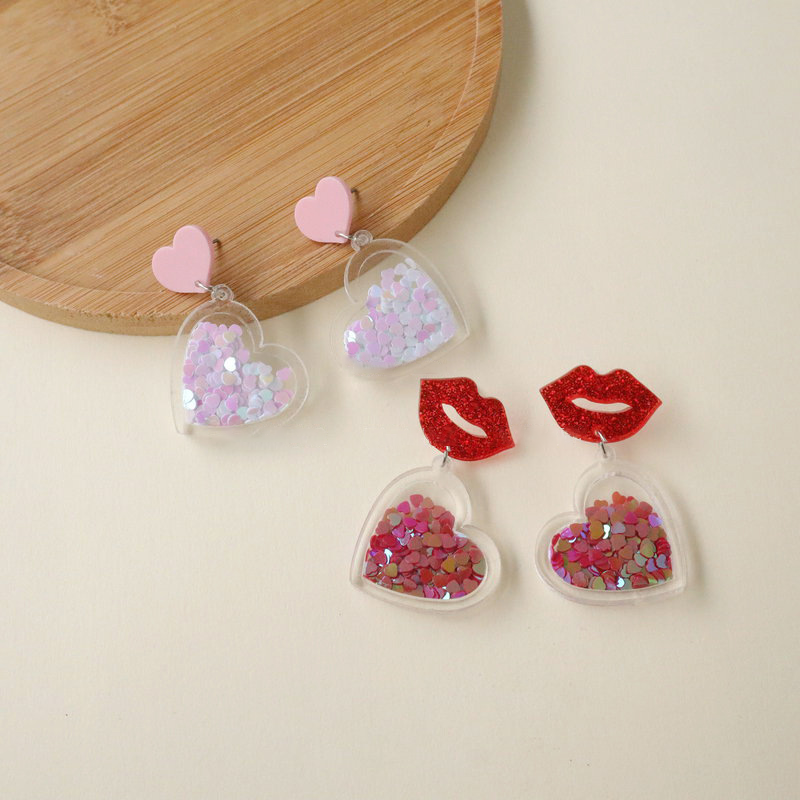 Heart Shaped Sequin Teacher Acrylic Earrings