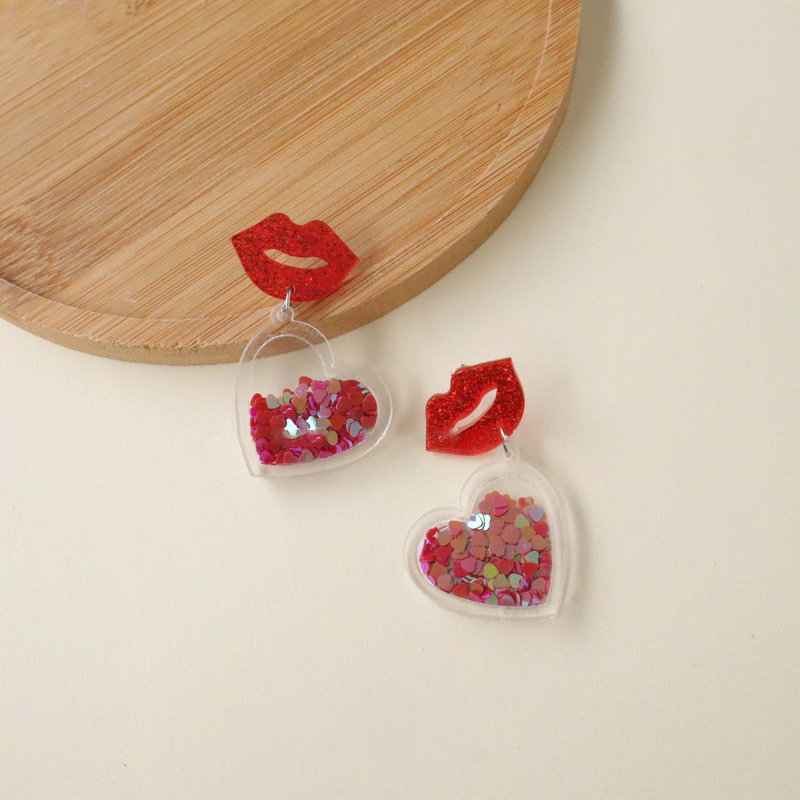 Heart Shaped Sequin Teacher Acrylic Earrings
