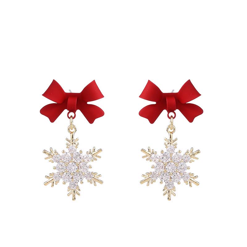 Red Bowknot With Snowflake Teacher Metal Earrings