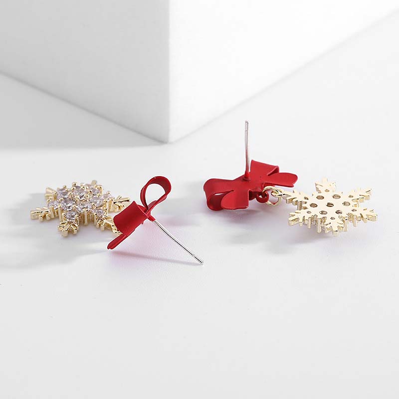 Red Bowknot With Snowflake Teacher Metal Earrings