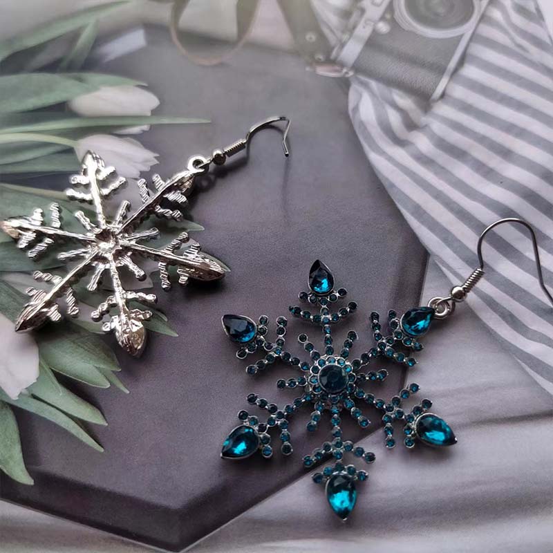 Blue Rhinestone Snowflake Teacher Metal Earrings