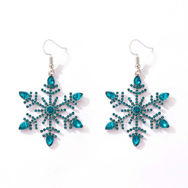 Blue Rhinestone Snowflake Teacher Metal Earrings