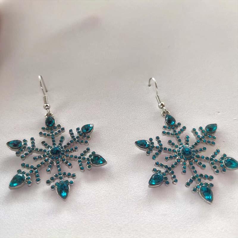 Blue Rhinestone Snowflake Teacher Metal Earrings