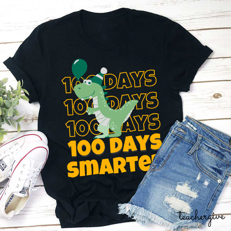 100 Days Smarter Balloon Dinosaur Teacher T-Shirt