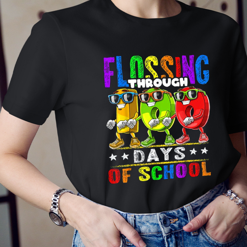 Flossing Through 100 Days Of School Teacher T-Shirt