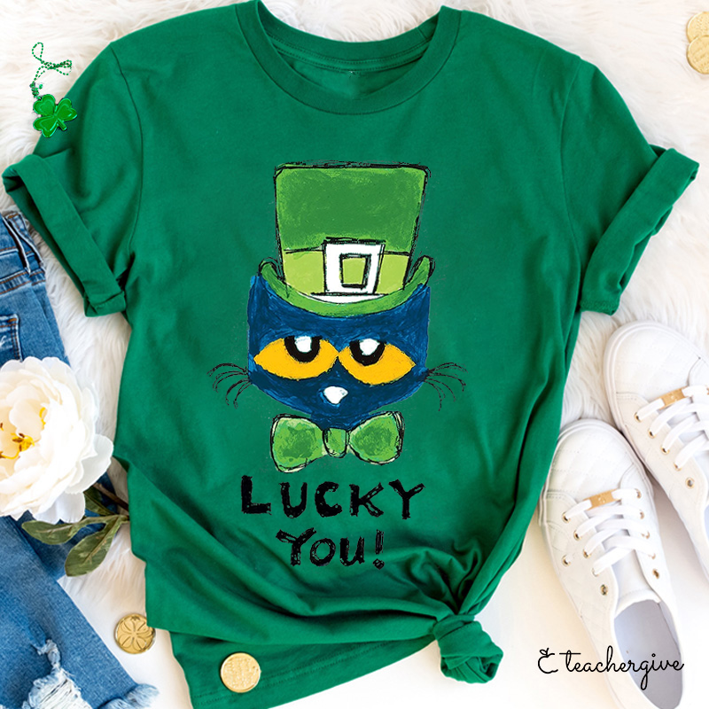 Lucky You Saint Patrick Pete The Cat Teacher T-Shirt