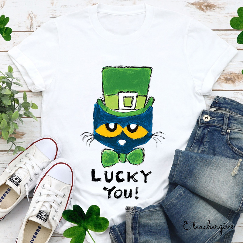Lucky You Saint Patrick Pete The Cat Teacher T-Shirt