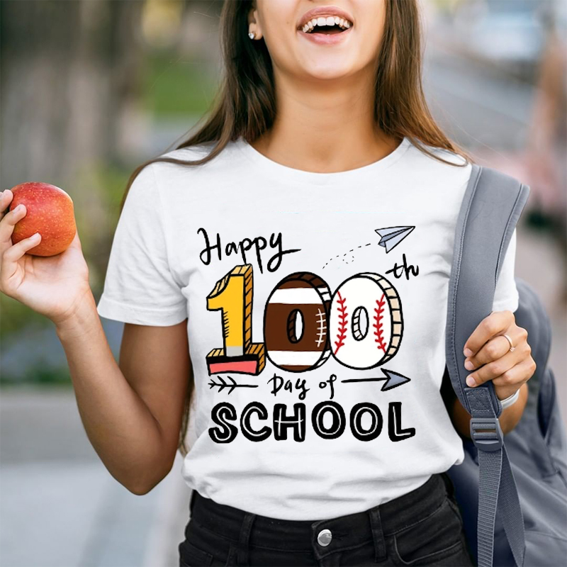 Football Happy 100th Day Of School Teacher T-Shirt